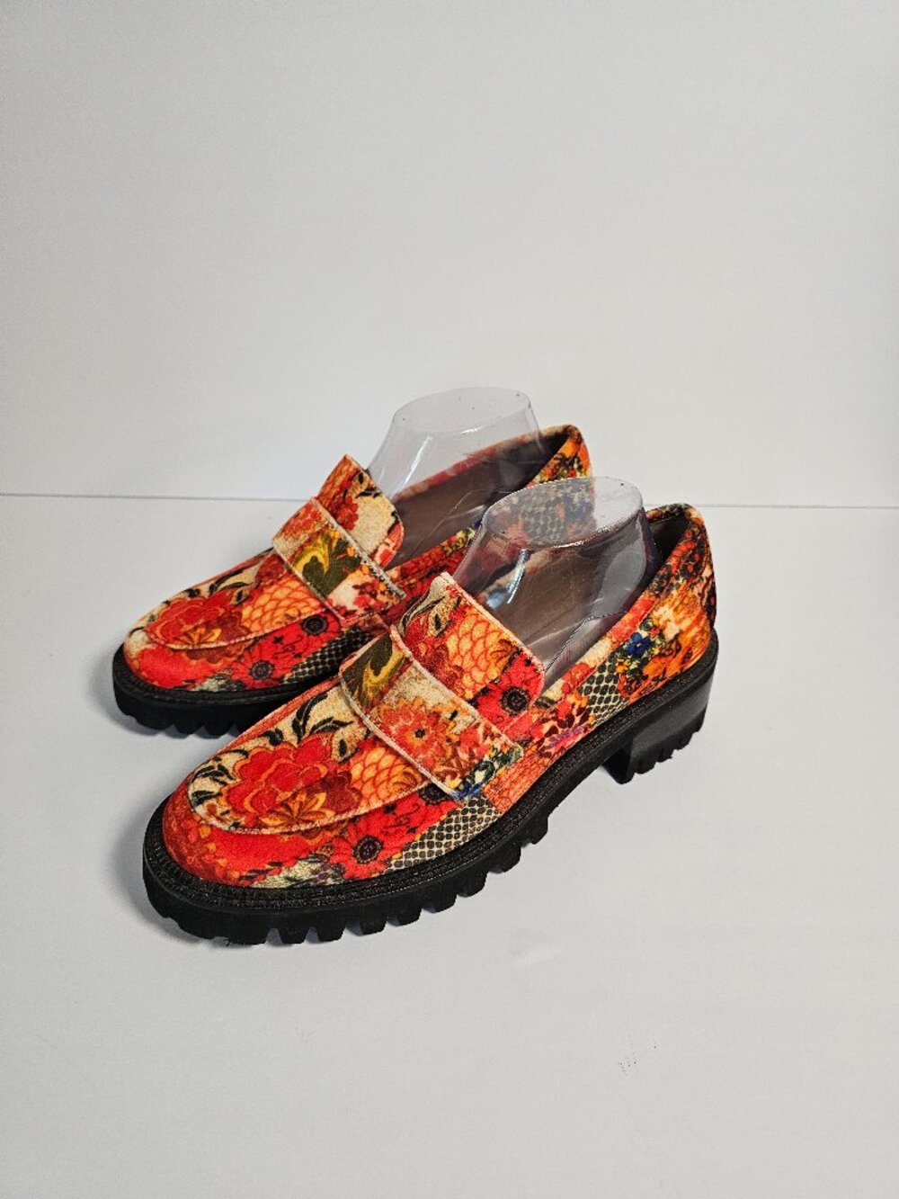 Aerosoles Laura Ashley Laronne Loafers Orange Velvet Floral Lug Sole 8.5